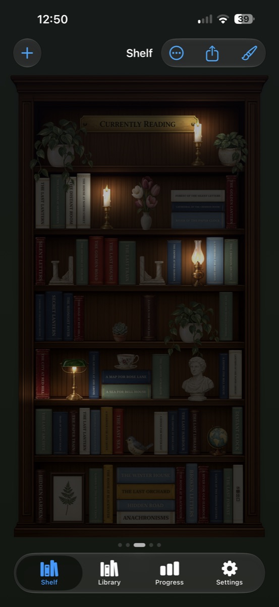 Brassleaf shelf in Night lighting